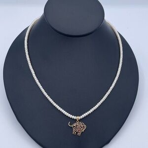 Vintage 14K Gold Ruby Pendant Necklace Elephant Motif Seed Pearls Necklace